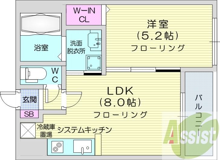1LDK、オートロック、エアコン、電気暖房