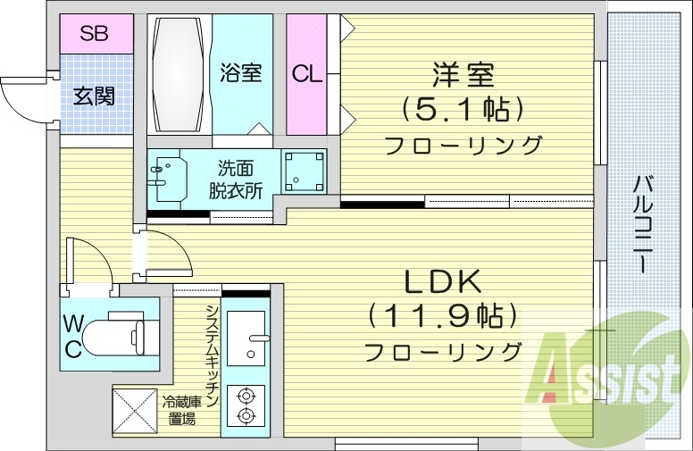 1LDK、オートロック、エアコン、カウンターキッチン