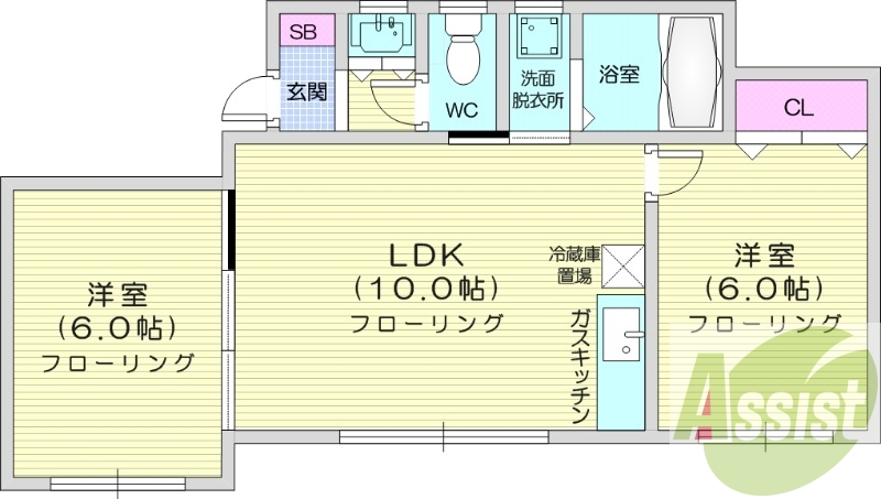 2LDK、システムキッチン、トランクルーム、灯油暖房