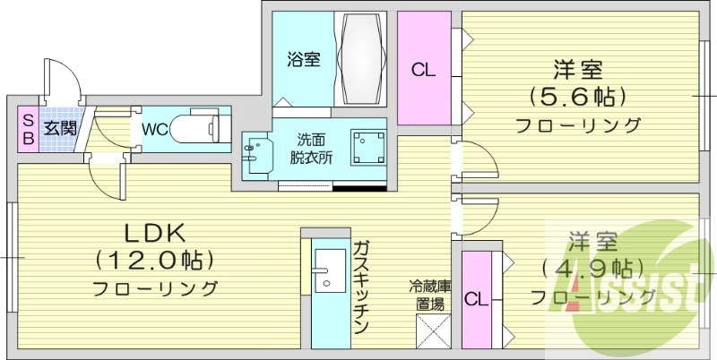 2LDK、エアコン、ネット無料、灯油暖房、独立洗面台