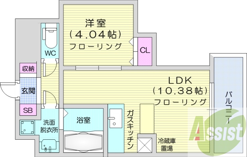 1LDK、オートロック、浴室乾燥機、インターネット無料