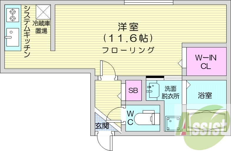 1K、エアコン、都市ガス、ペット飼育可能