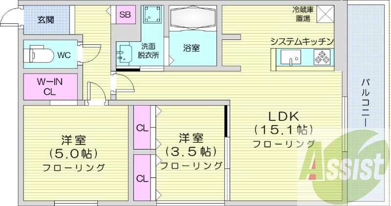 2ＬＤＫ、エアコン、都市ガス、ペット飼育可能