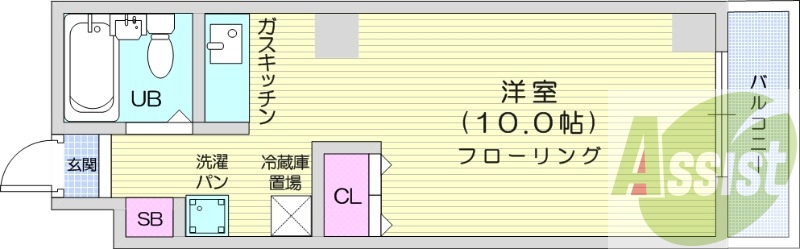 1K、モニタ付インターホン、都市ガス、ガス暖房