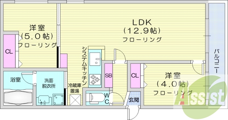 2LDK、エアコン、システムキッチン、追い焚き、ネット無料