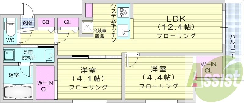 2LDK、エアコン、システムキッチン、追い焚き、ネット無料