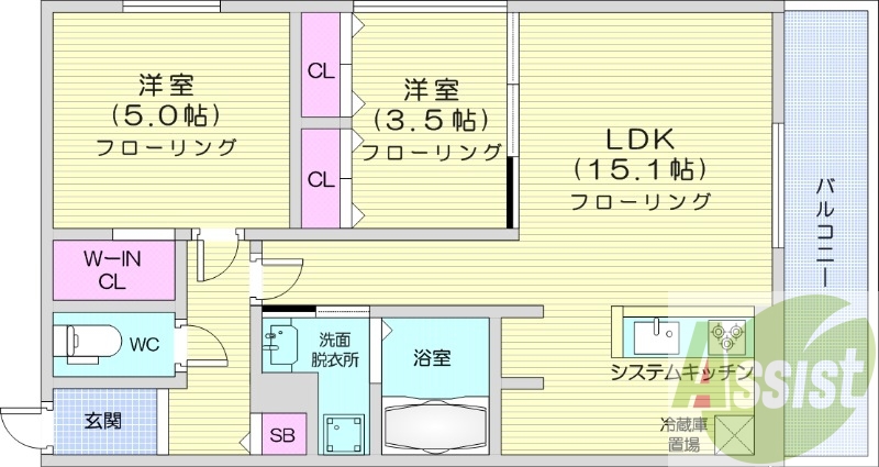 2ＬＤＫ、エアコン、都市ガス、ペット飼育可能