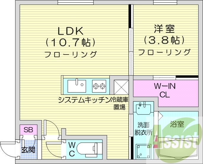 1LDK、エアコン、都市ガス、ペット飼育可能
