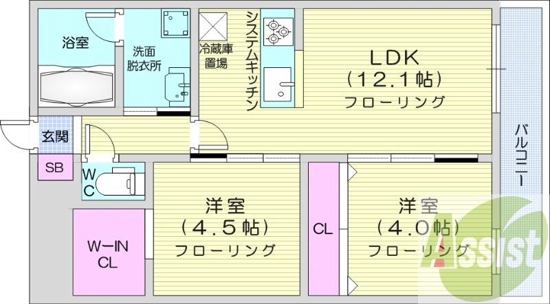 2LDK、エアコン、都市ガス、ペット飼育可能
