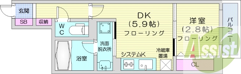 1DK、エアコン、都市ガス、ペット飼育可能
