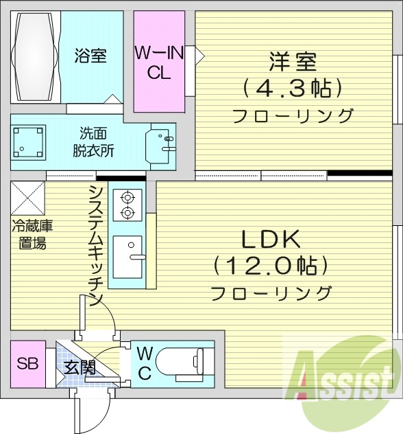 1LDK、エアコン、システムキッチン、ネット無料