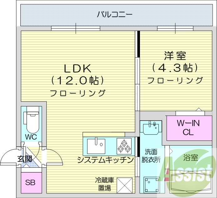 1LDK、エアコン、システムキッチン、ネット無料