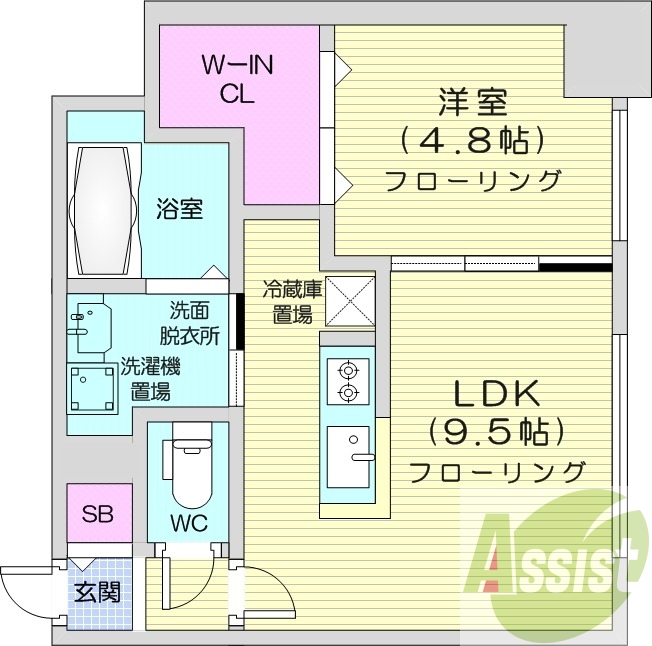 1LDK、オートロック、エアコン、システムキッチン