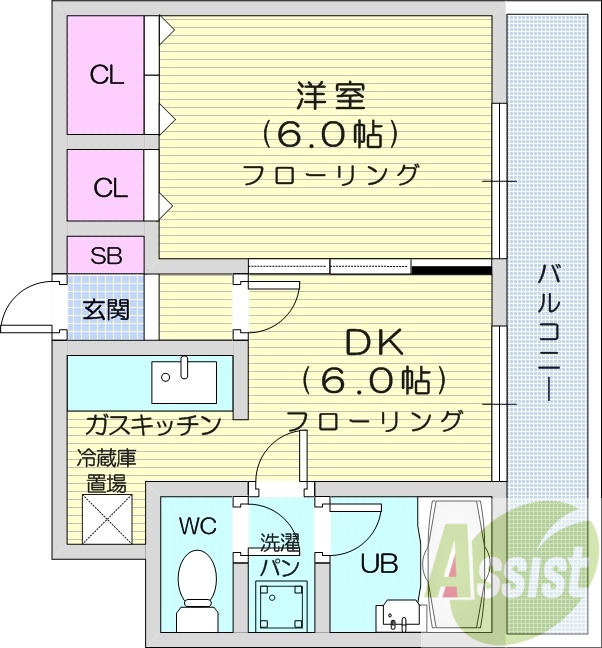 1DK、ガス暖房、エレベーター、光ファイバー