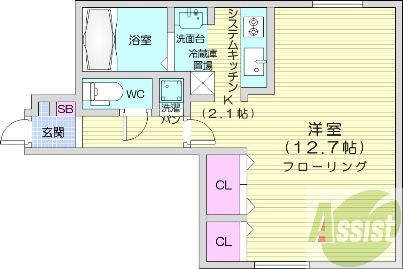 1K、都市ガス、ネット無料、バストイレ別、灯油暖房