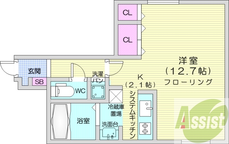 1K、都市ガス、ネット無料、バストイレ別、灯油暖房