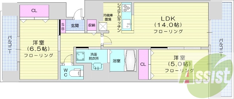 1LDK、都市ガス、システムキッチン、バルコニー、独立洗面