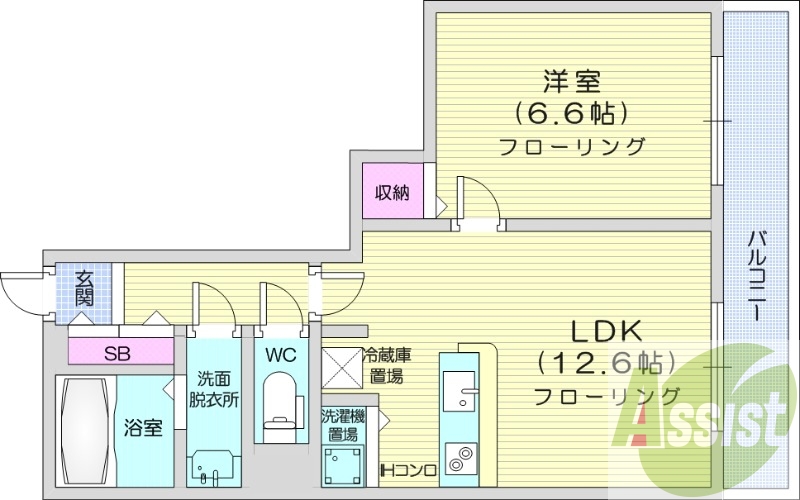 1LDK、オートロック、オール電化、バストイレ別