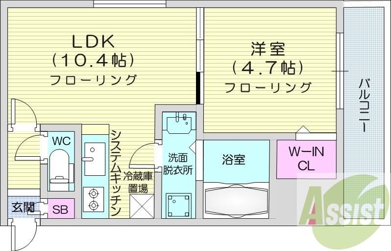 1LDK、都市ガス、エアコン、システムキッチン