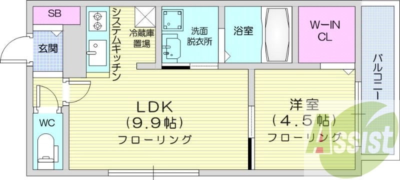 1LDK、都市ガス、エアコン、浴室乾燥機、システムキッチン