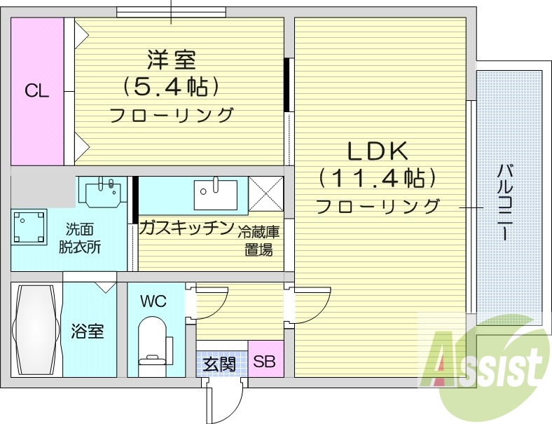 1LDK、エアコン、ネット無料、シャワートイレ