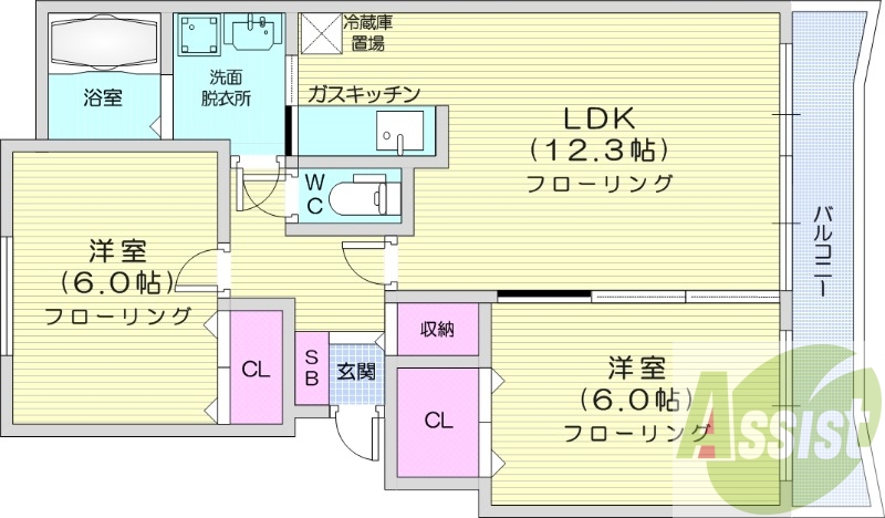 2LDK、浴室乾燥機、独立洗面台、防犯カメラ