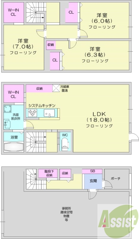 3LDK、ペット飼育可、エアコン、無料駐車場