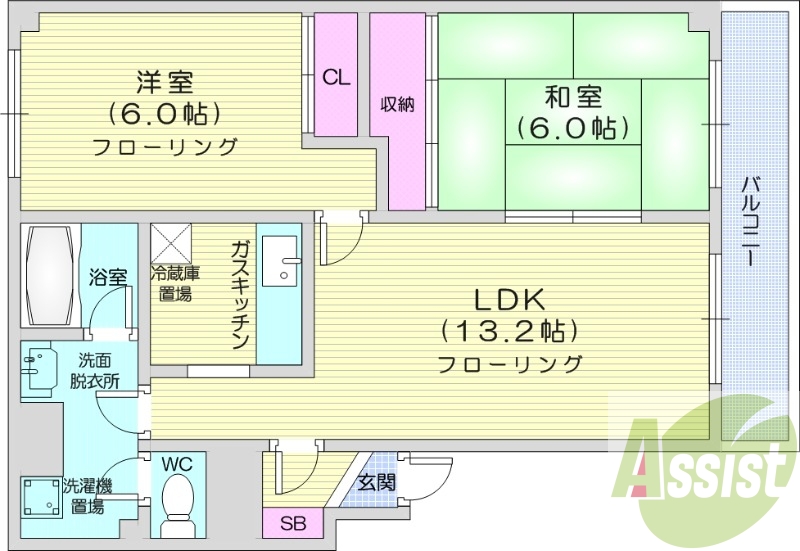 2LDK、エアコン、灯油暖房、独立洗面台、ネット無料