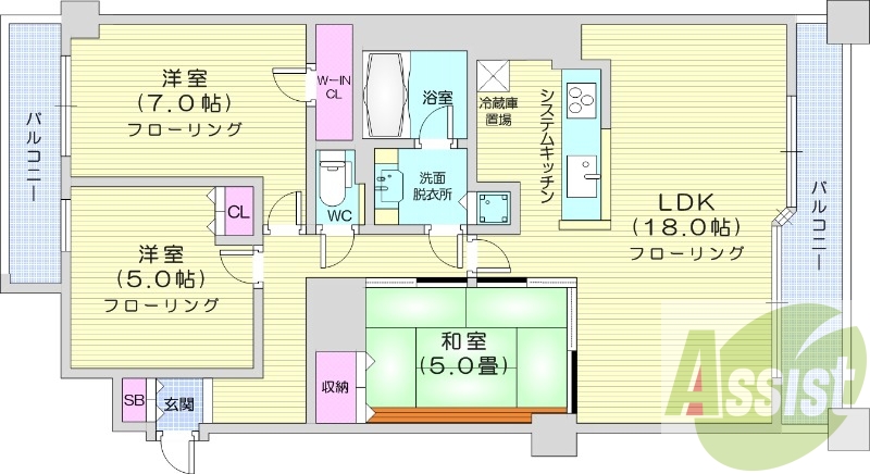 3LDK、収納、洗濯機置場、オール電化、バストイレ別