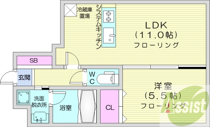 1LDK、システムキッチン、エアコン、追い焚き
