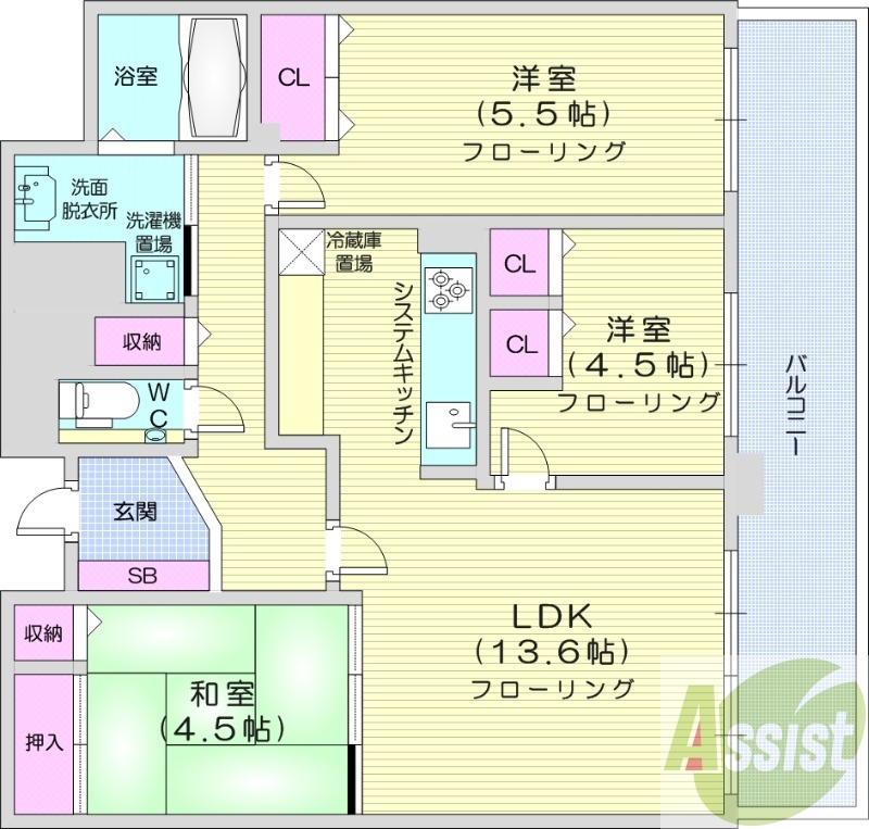 3LDK、システムキッチン、トランクルーム、ペット可
