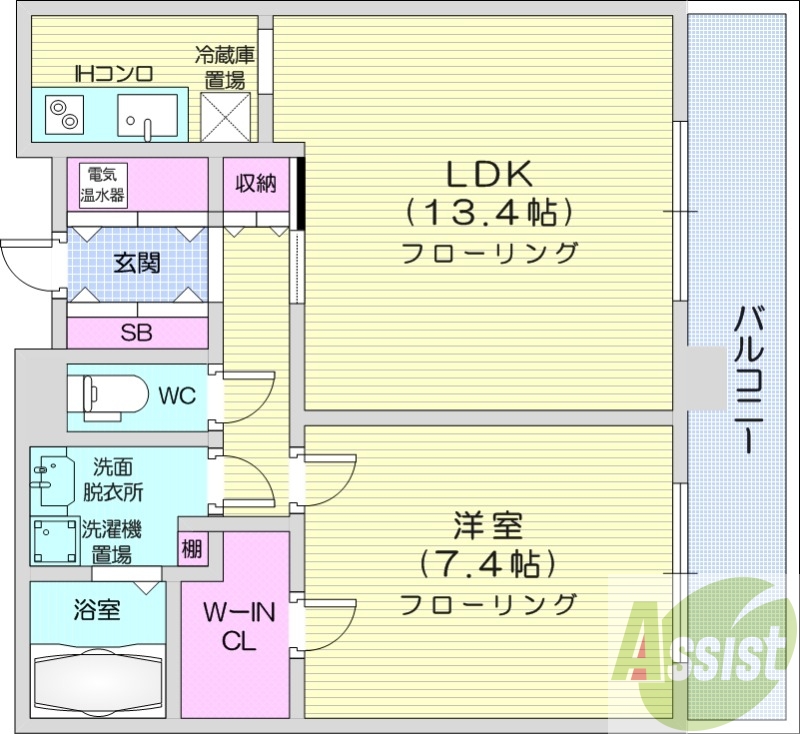 1LDK、オール電化、オートロック、ペット可、バストイレ別