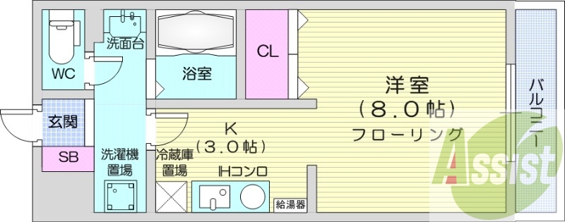 1K、オートロック、独立洗面台、宅配ボックス