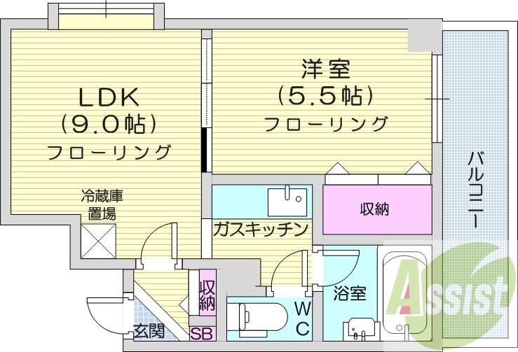 1LDK、バルコニー、暖房便座、シューズボックス
