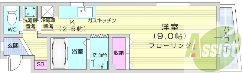 1K、エアコン、ネット無料、独立洗面台、オートロック