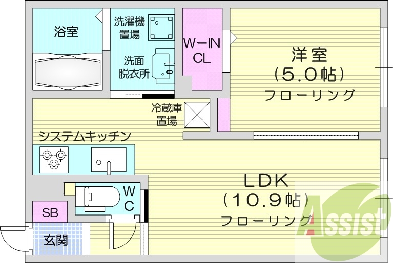1LDK、システムキッチン、ネット無料、オートロック