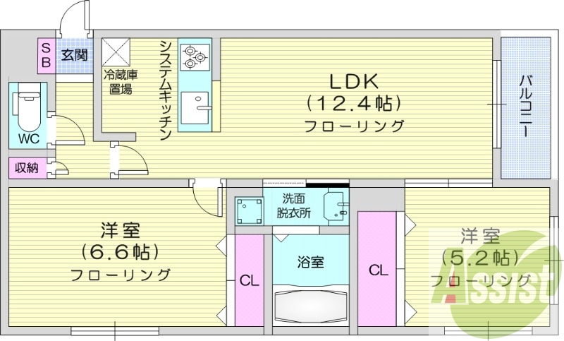 2LDK、エアコン、エレベーター、灯油暖房