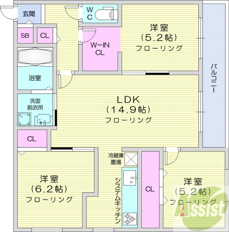 3LDK、エアコン、ネット無料、追い焚き