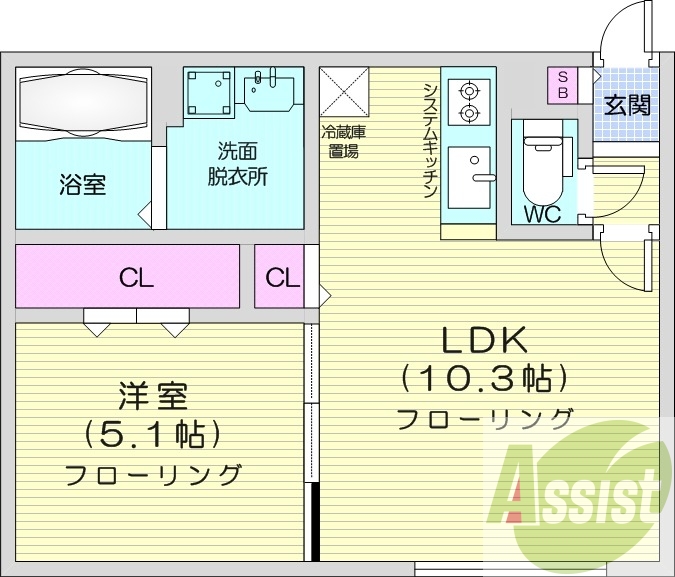 1LDK、エアコン、ペット可、システムキッチン