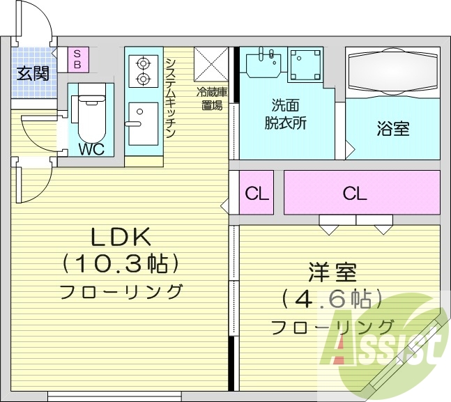 1LDK、エアコン、ペット可、システムキッチン