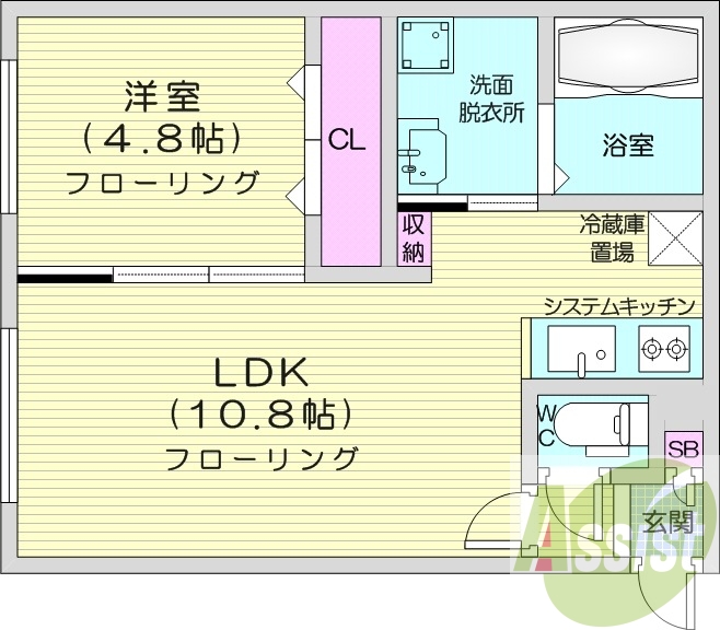 1LDK、エアコン、ペット可、システムキッチン