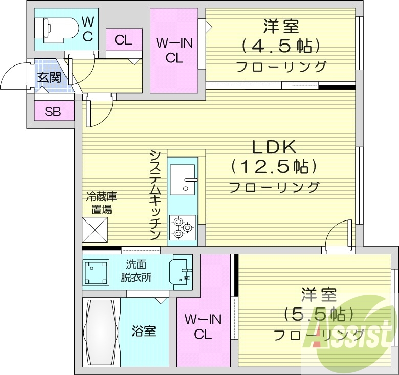 2LDK、エアコン、都市ガス、ペット飼育可能