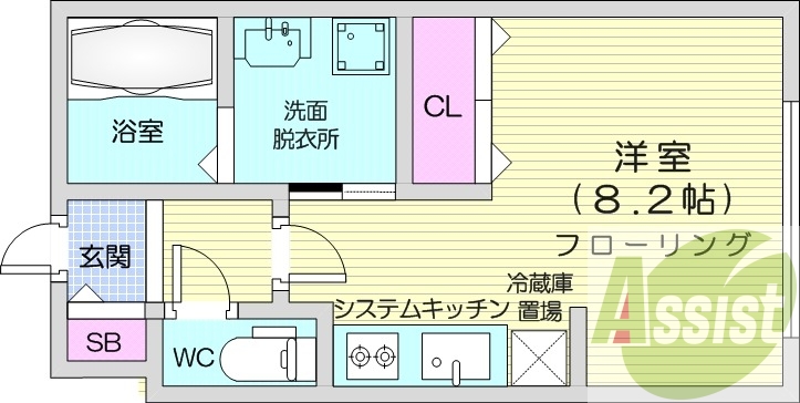 1K、エアコン、システムキッチン、ネット無料