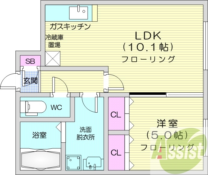 1LDK、エアコン、エレベーター、オートロック