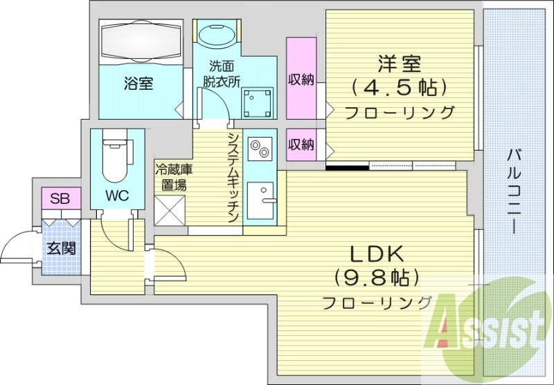 1LDK、クローゼット、シューズボックス