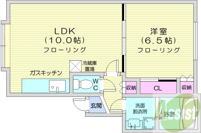 1LDK、独立洗面台、灯油暖房、バストイレ別