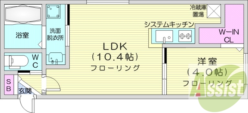 1LDK、都市ガス、システムキッチン、