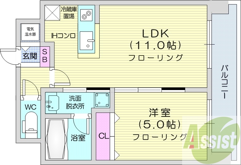 1LDK、オール電化、エアコン、ペット可