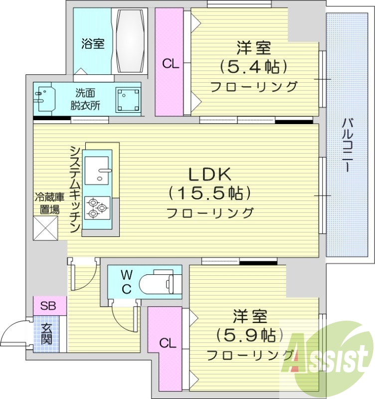 2LDK、都市ガス、ペット可、エアコン、追い焚き、