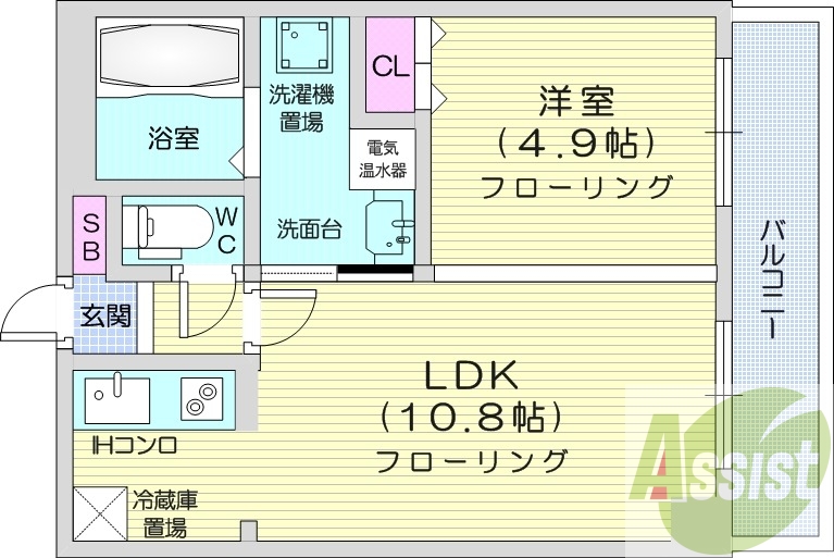 1LDK、エアコン、シャワートイレ、オール電化、独立洗面台